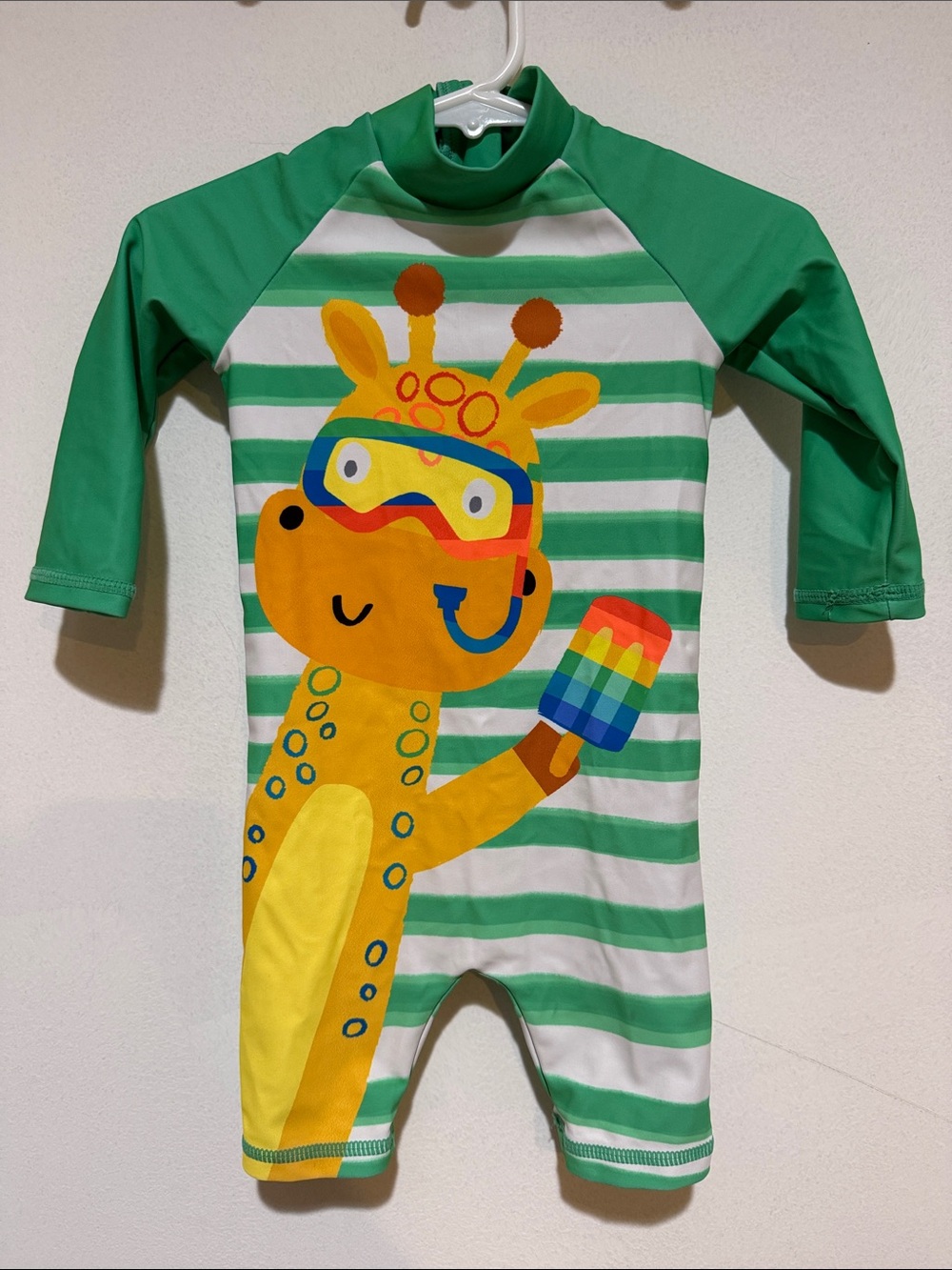 Green Striped Giraffe Kids One-Piece Swim Suit